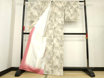 平和屋着物●小千谷紬　幾何学花文　正絹　逸品　AABE2044ck