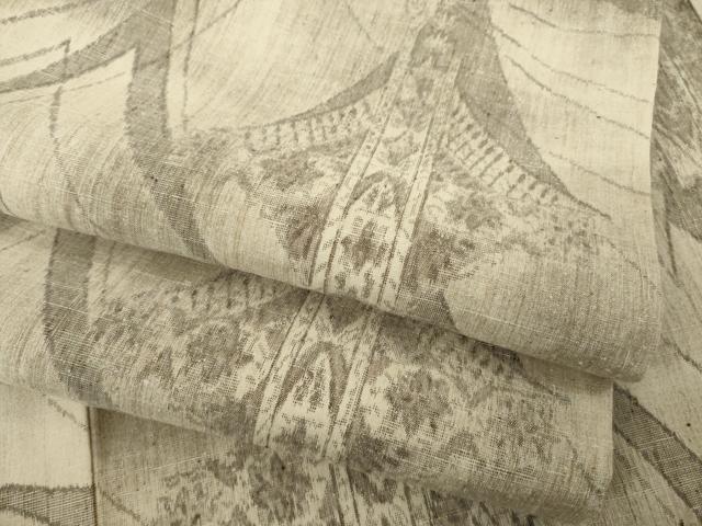 平和屋着物●小千谷紬　幾何学花文　正絹　逸品　AABE2044ck