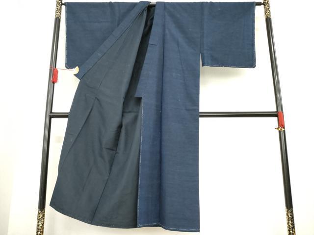 平和屋着物●男性　紬　アンサンブル　色無地　藍鉄色　正絹　逸品　AABE2047ck