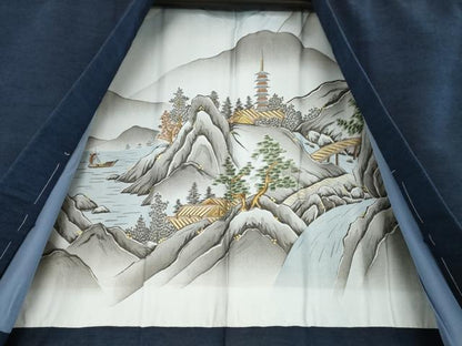 平和屋着物●男性　紬　アンサンブル　色無地　藍鉄色　正絹　逸品　AABE2047ck