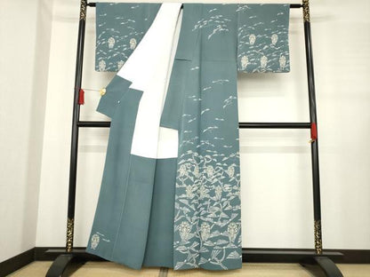 平和屋着物●本加賀友禅作家　中正享子　訪問着　松　錆鉄御納戸色地　正絹　逸品　AABE2052ck