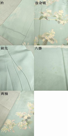 平和屋着物●本加賀友禅作家　東藤岳　訪問着　枝花文　柳鼠色地　正絹　逸品　AABE2071ck