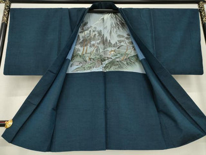 平和屋着物●男性 紬 アンサンブル 長襦袢(袷)セット 褐返し色 正絹 逸品 AABE2075ck