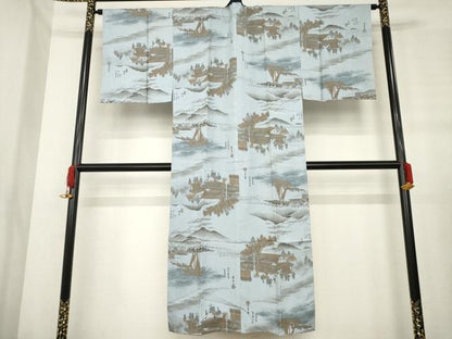 平和屋着物●男性 紬 アンサンブル 長襦袢(袷)セット 褐返し色 正絹 逸品 AABE2075ck