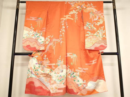 平和屋着物[]七五三　女の子　７歳　祝着　四つ身　飛鶴花文　金彩　AABE2086ja