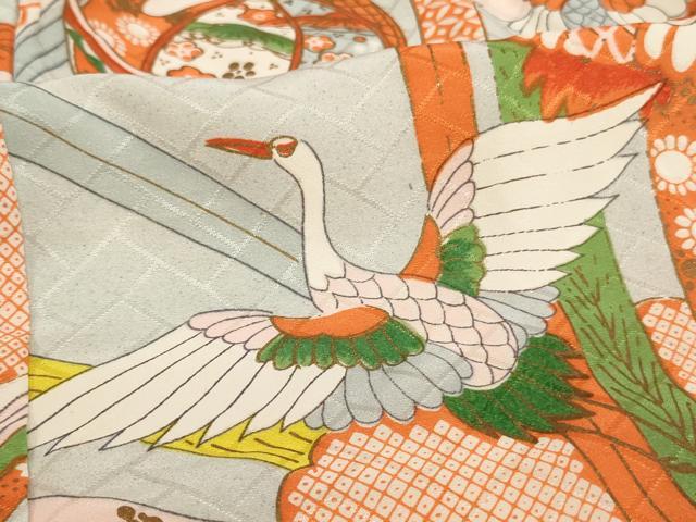 平和屋着物[]七五三　女の子　３歳　祝着　三つ身　鶴　手毬　糸車　金彩　AABE2087ja