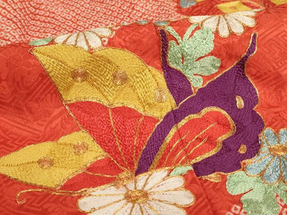 平和屋着物∵女の子 十三参り 子供 祝着 総絞り 駒刺繍 花蝶文 逸品 AABE2088ja