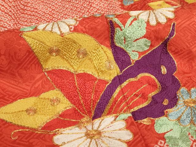 平和屋着物∵女の子 十三参り 子供 祝着 総絞り 駒刺繍 花蝶文 逸品 AABE2088ja