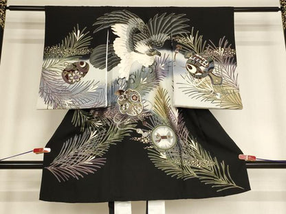 平和屋着物[]お宮参り　男の子　祝着　産着　初着　のしめ　鷹　吉祥松文　暈し染め　金彩　逸品　AABE2089ja