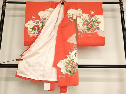 平和屋着物[]お宮参り　女の子　祝着　産着　初着　のしめ　花車文　金彩　逸品　AABE2090ja
