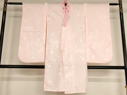 平和屋着物[]女の子　子供　長襦袢　単衣　舞扇枝梅地紋　薄桜色地　AABE2092ja