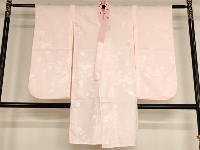 平和屋着物[]女の子　子供　長襦袢　単衣　舞扇枝梅地紋　薄桜色地　AABE2092ja