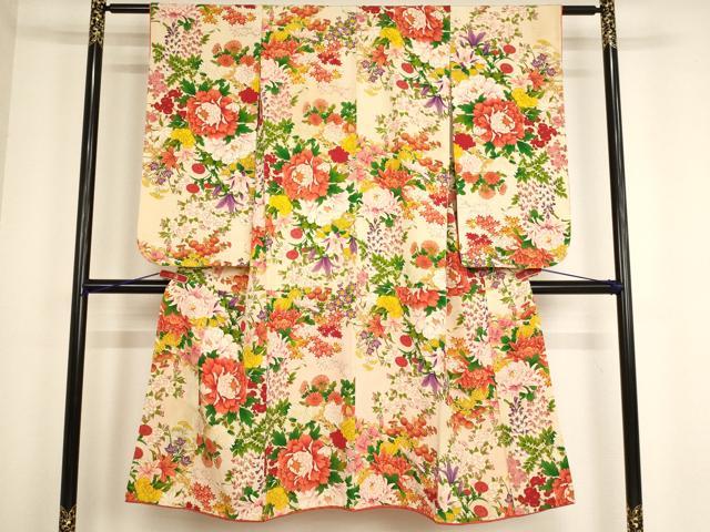 平和屋着物[]七五三　女の子　７歳　祝着　四つ身　草花文　逸品　AABE2094ja