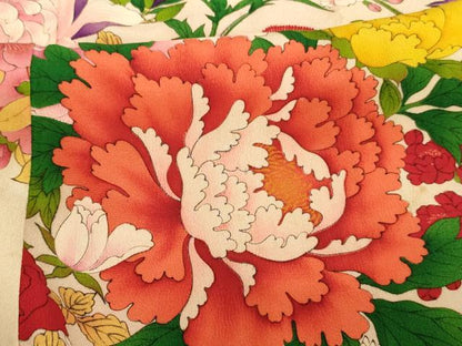 平和屋着物[]七五三　女の子　７歳　祝着　四つ身　草花文　逸品　AABE2094ja