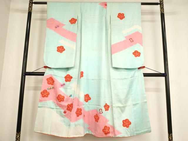 平和屋着物[]七五三　女の子　７歳　祝着　四つ身　絞り　刺繍　宝尽くし舞梅文　金糸　逸品　AABE2095ja