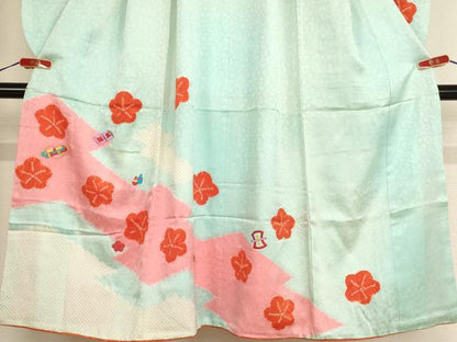 平和屋着物[]七五三　女の子　７歳　祝着　四つ身　絞り　刺繍　宝尽くし舞梅文　金糸　逸品　AABE2095ja