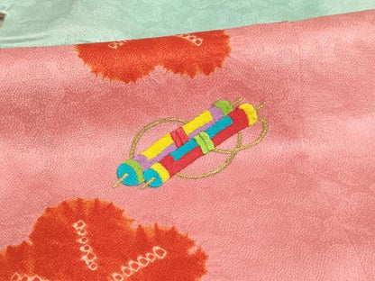 平和屋着物[]七五三　女の子　７歳　祝着　四つ身　絞り　刺繍　宝尽くし舞梅文　金糸　逸品　AABE2095ja