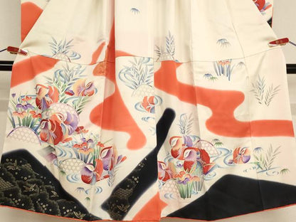 平和屋着物[]七五三　女の子　７歳　祝着　四つ身　長襦袢(無双仕立て)セット　鴛鴦花文　暈し染め　金彩　逸品　AABE2096ja