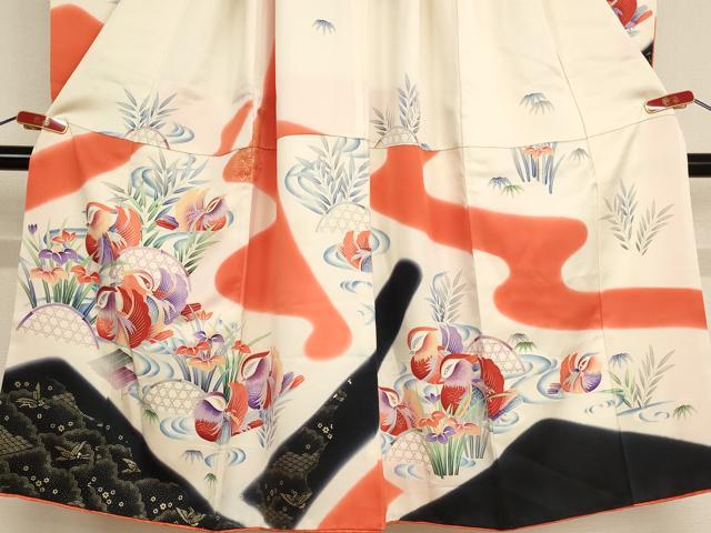 平和屋着物[]七五三　女の子　７歳　祝着　四つ身　長襦袢(無双仕立て)セット　鴛鴦花文　暈し染め　金彩　逸品　AABE2096ja