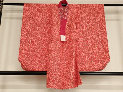 平和屋着物[]七五三　女の子　７歳　祝着　四つ身　長襦袢(無双仕立て)セット　鴛鴦花文　暈し染め　金彩　逸品　AABE2096ja