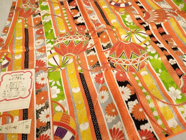平和屋着物[]七五三　女の子　３歳　祝着　三つ身　長襦袢(単衣)セット　手毬花間道　金彩　AABE2097ja