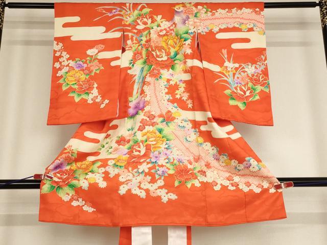 平和屋着物[]お宮参り　女の子　祝着　産着　初着　のしめ　駒刺繍　尾長鳥花文　金彩　AABE2098ja