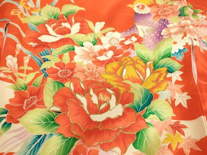 平和屋着物[]お宮参り　女の子　祝着　産着　初着　のしめ　駒刺繍　尾長鳥花文　金彩　AABE2098ja