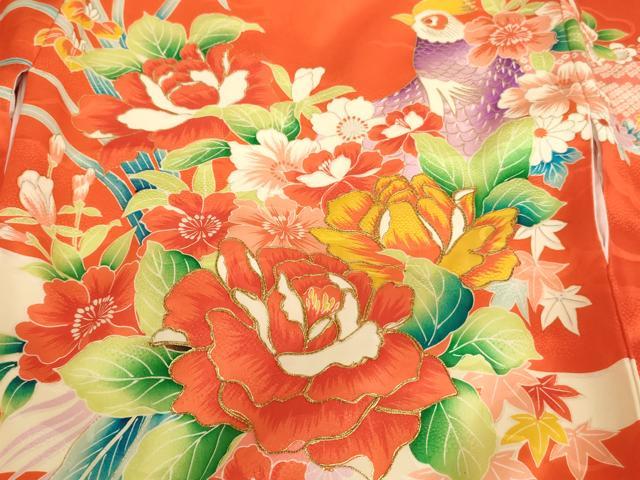 平和屋着物[]お宮参り　女の子　祝着　産着　初着　のしめ　駒刺繍　尾長鳥花文　金彩　AABE2098ja