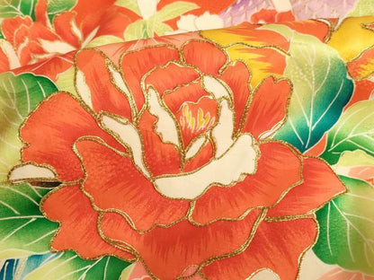 平和屋着物[]お宮参り　女の子　祝着　産着　初着　のしめ　駒刺繍　尾長鳥花文　金彩　AABE2098ja