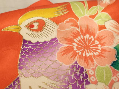 平和屋着物[]お宮参り　女の子　祝着　産着　初着　のしめ　駒刺繍　尾長鳥花文　金彩　AABE2098ja