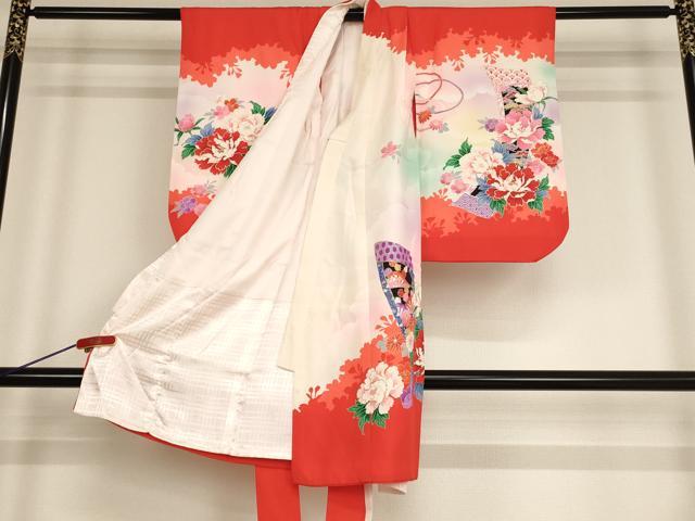 平和屋着物[]七五三　女の子　３歳　祝着　一つ身　短冊花文　暈し染め　金銀彩　逸品　AABE2099ja