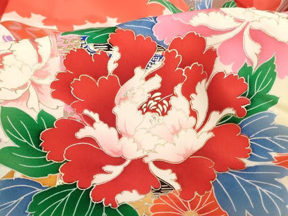 平和屋着物[]七五三　女の子　３歳　祝着　一つ身　短冊花文　暈し染め　金銀彩　逸品　AABE2099ja