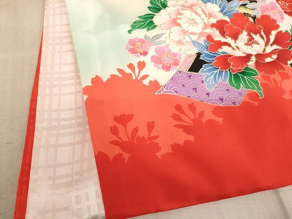 平和屋着物[]七五三　女の子　３歳　祝着　一つ身　短冊花文　暈し染め　金銀彩　逸品　AABE2099ja