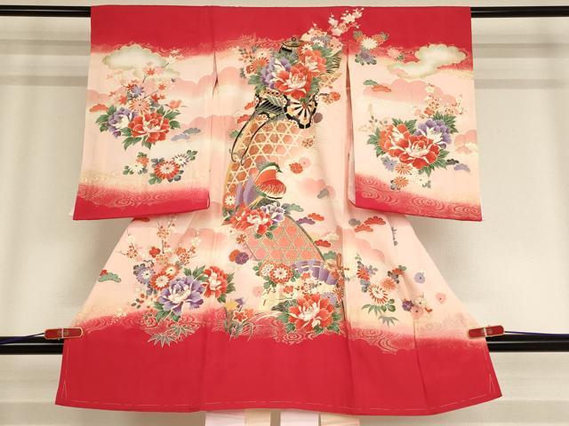 平和屋着物[]お宮参り　女の子　祝着　産着　初着　のしめ　鴛鴦花車文　暈し染め　金彩　逸品　AABE2100ja