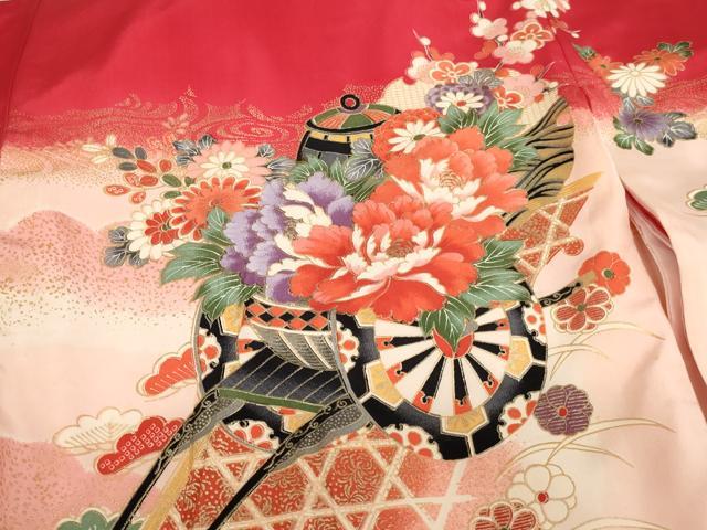平和屋着物[]お宮参り　女の子　祝着　産着　初着　のしめ　鴛鴦花車文　暈し染め　金彩　逸品　AABE2100ja