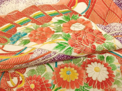 平和屋着物[]七五三　女の子　5歳　祝着　檜扇花文　金彩　逸品　AABE2102ja