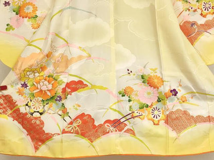 平和屋着物[]七五三　女の子　5歳　祝着　駒刺繍　花車文　暈し染め　金彩　逸品　AABE2103ja