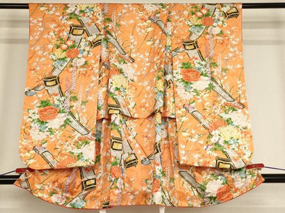 平和屋着物[]七五三　女の子　３歳　祝着　三つ身　楽器花文　琴　逸品　AABE2104ja