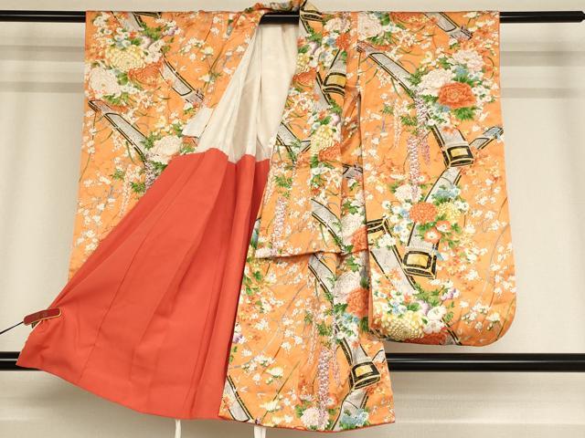 平和屋着物[]七五三　女の子　３歳　祝着　三つ身　楽器花文　琴　逸品　AABE2104ja