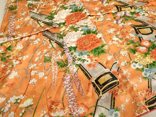 平和屋着物[]七五三　女の子　３歳　祝着　三つ身　楽器花文　琴　逸品　AABE2104ja