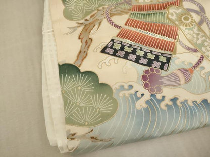 平和屋着物[]七五三　男の子　祝着・行灯袴セット　駒刺繍　鷹　武具　松　金彩　逸品　AABE2105ja