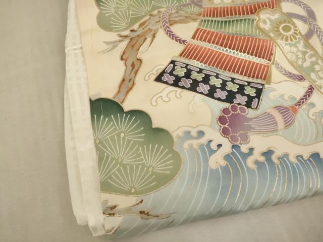 平和屋着物[]七五三　男の子　祝着・行灯袴セット　駒刺繍　鷹　武具　松　金彩　逸品　AABE2105ja