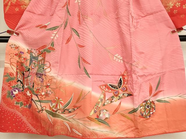 平和屋着物[]七五三　女の子　７歳　祝着　御所車花文　暈し染め　金彩　逸品　AABE2113ja