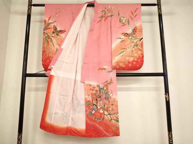 平和屋着物[]七五三　女の子　７歳　祝着　御所車花文　暈し染め　金彩　逸品　AABE2113ja