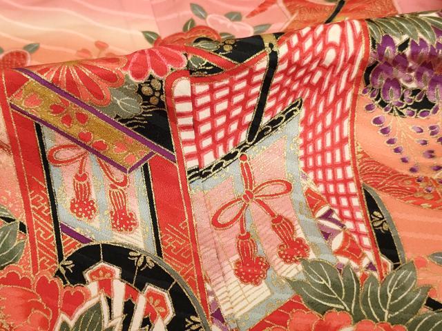 平和屋着物[]七五三　女の子　７歳　祝着　御所車花文　暈し染め　金彩　逸品　AABE2113ja