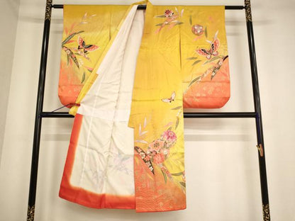 平和屋着物[]七五三　女の子　７歳　祝着　花手毬舞蝶文　暈し染め　金彩　AABE2114ja