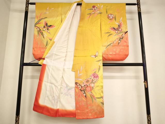 平和屋着物[]七五三　女の子　７歳　祝着　花手毬舞蝶文　暈し染め　金彩　AABE2114ja
