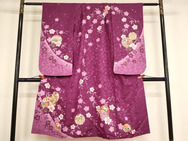 平和屋着物[]七五三　女の子　７歳　祝着　刺繍　枝垂れ桜手毬文　金糸　金彩　AABE2115ja