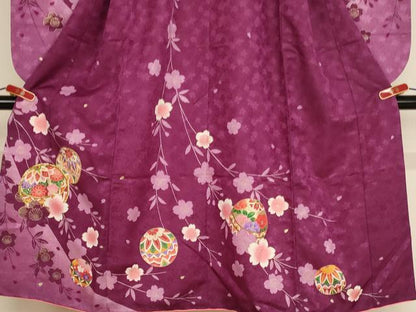 平和屋着物[]七五三　女の子　７歳　祝着　刺繍　枝垂れ桜手毬文　金糸　金彩　AABE2115ja