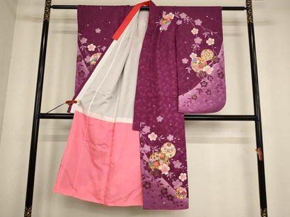 平和屋着物[]七五三　女の子　７歳　祝着　刺繍　枝垂れ桜手毬文　金糸　金彩　AABE2115ja